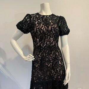Eliza J Puff Sleeve A-Line Lace Dress in Black Size 4 NWT